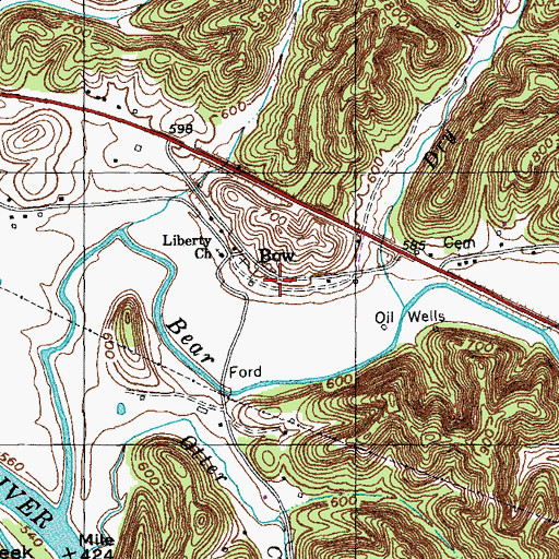 Topographic Map of Bow, KY