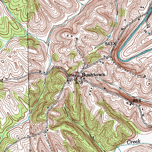 Topographic Map of Bushtown, KY