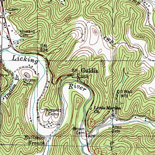 Topographic Map of Galdia, KY