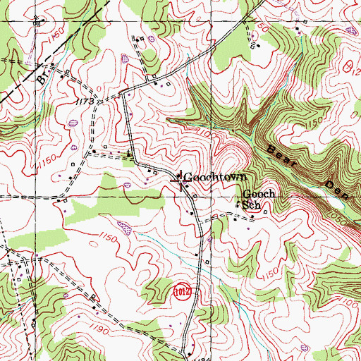 Topographic Map of Goochtown, KY