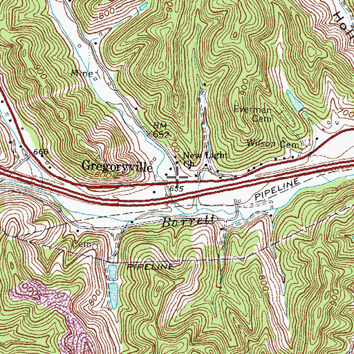 Topographic Map of Gregoryville, KY