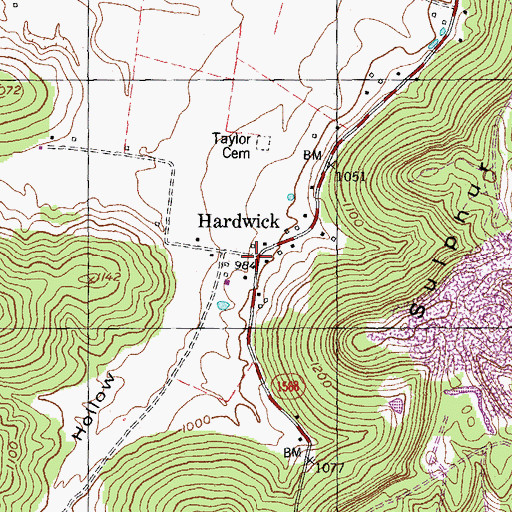 Topographic Map of Hardwick, KY