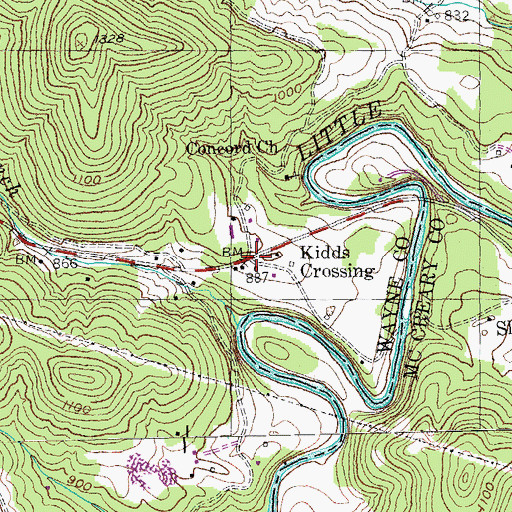 Topographic Map of Kidds Crossing, KY