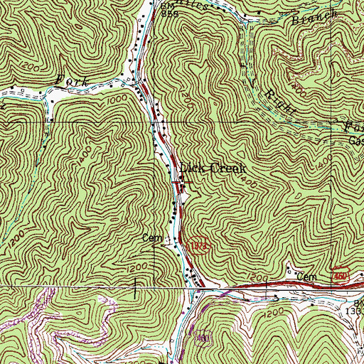 Topographic Map of Lick Creek, KY