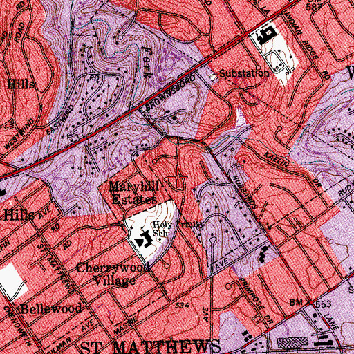 Topographic Map of Maryhill Estates, KY