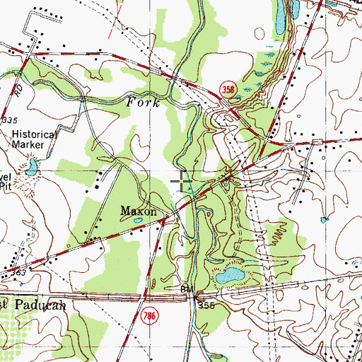 Topographic Map of Maxon, KY