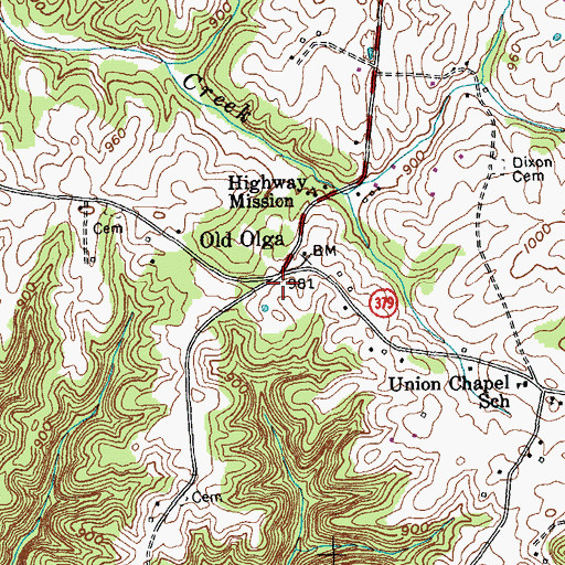 Topographic Map of Old Olga, KY