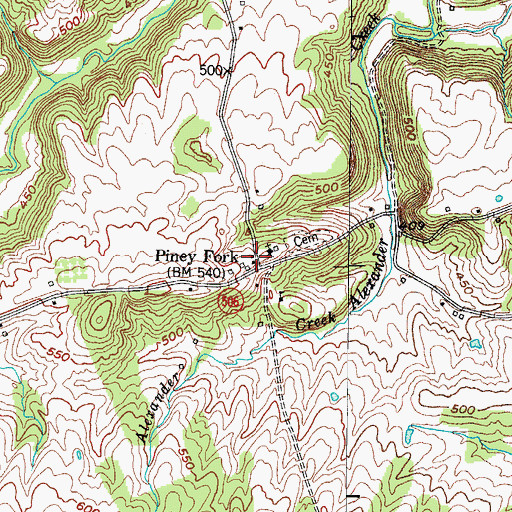 Topographic Map of Piney Fork, KY