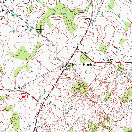 Topographic Map of Three Forks, KY