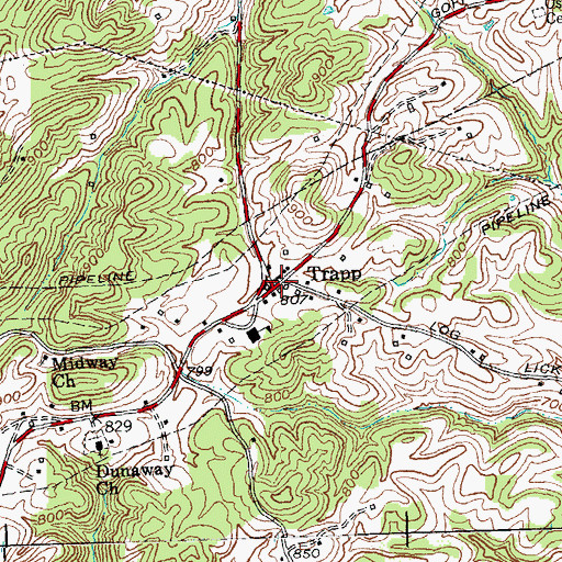 Topographic Map of Trapp, KY