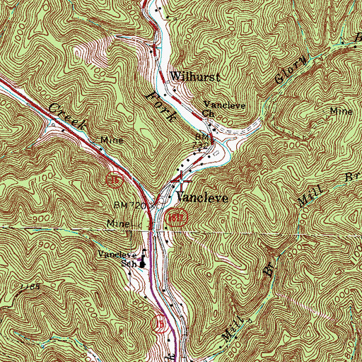 Topographic Map of Vancleve, KY