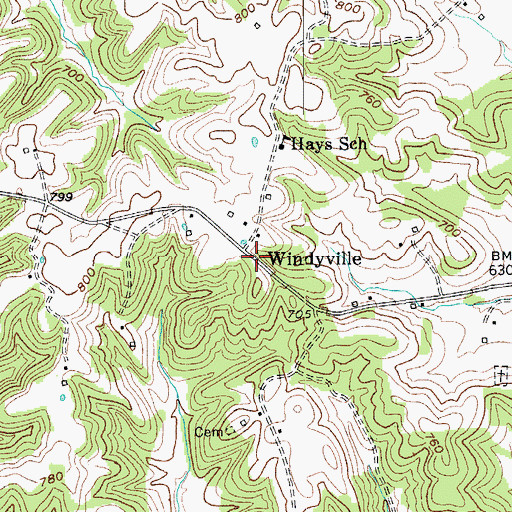 Topographic Map of Windyville, KY