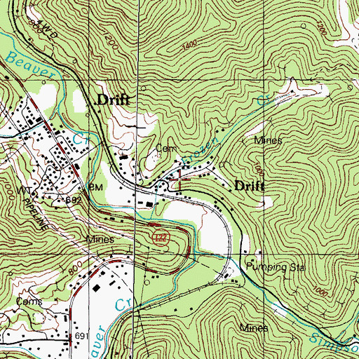 Topographic Map of Drift Presbyterian Church, KY