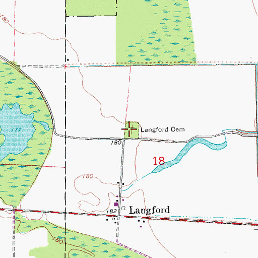 Topographic Map of Langford Cemetery, AR