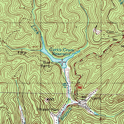 Topographic Map of Curtis Crum Reservoir, KY