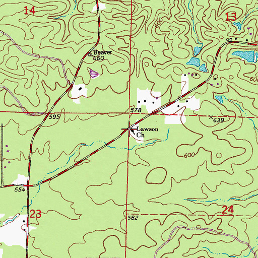 Topographic Map of Lawson Church, AR