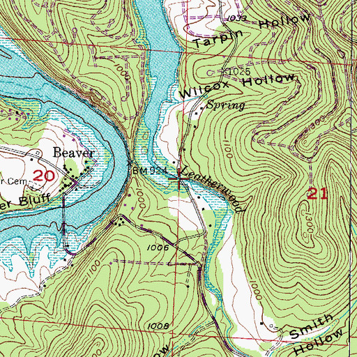 Topographic Map of Leatherwood Creek, AR