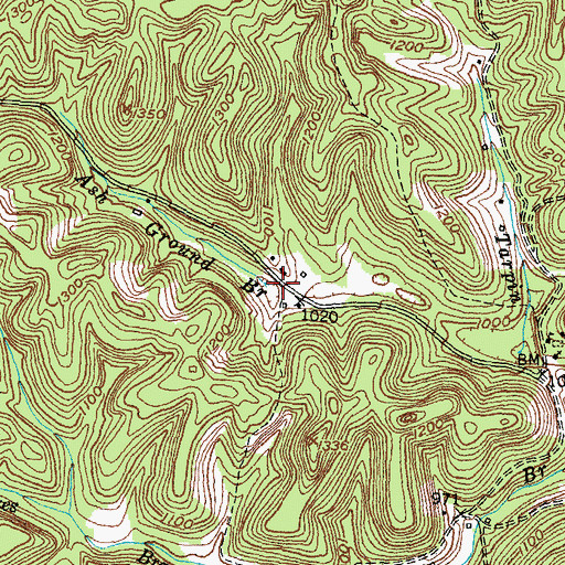 Topographic Map of Ash Ground Branch, KY