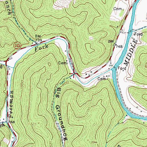 Topographic Map of Big Groundhog Hollow, KY