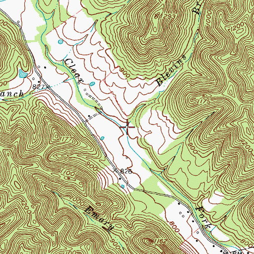 Topographic Map of Blevins Branch, KY