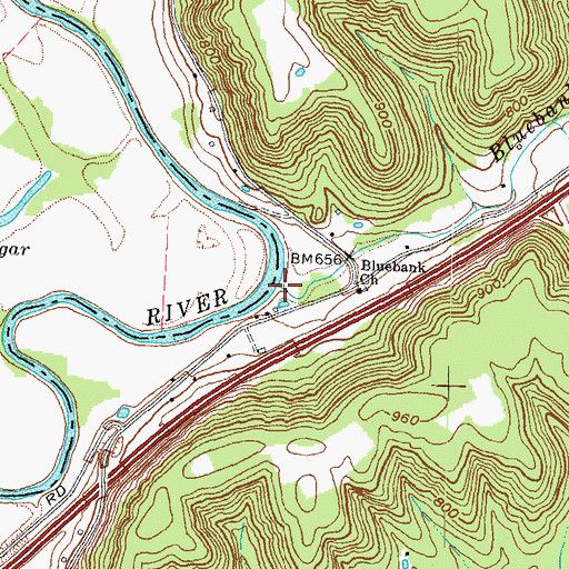 Topographic Map of Bluebank Branch, KY
