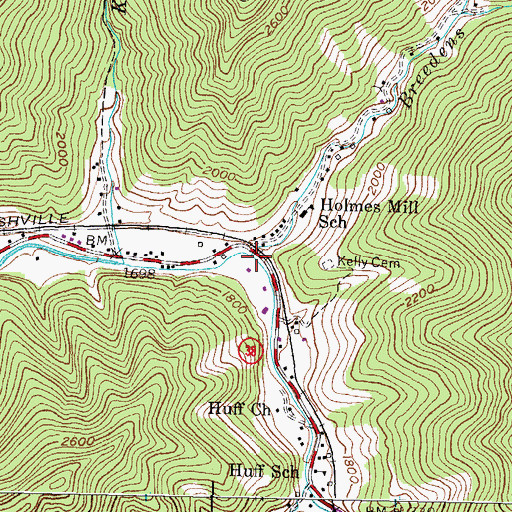 Topographic Map of Breedens Creek, KY