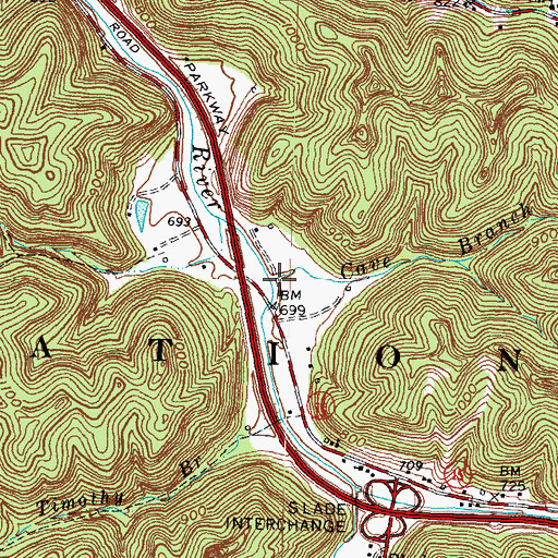 Topographic Map of Cave Branch, KY