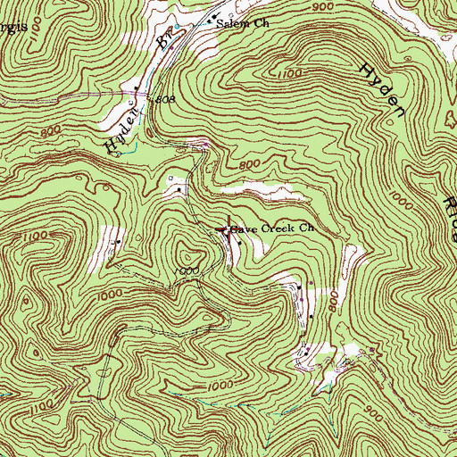 Topographic Map of Cave Creek Church, KY