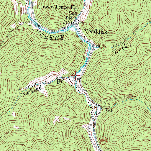 Topographic Map of Cowhead Branch, KY