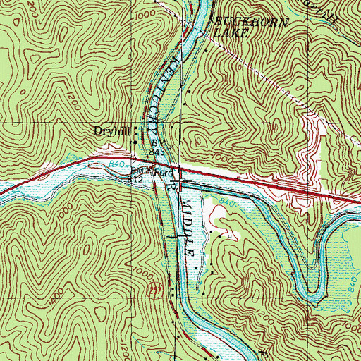 Topographic Map of Cutshin Creek, KY