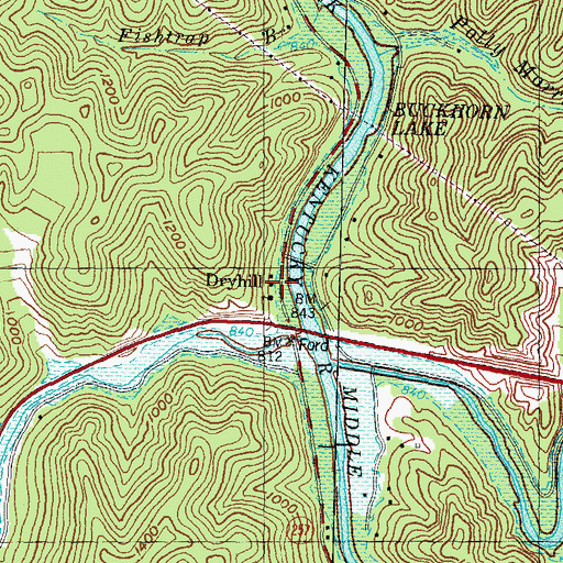Topographic Map of Dryhill, KY