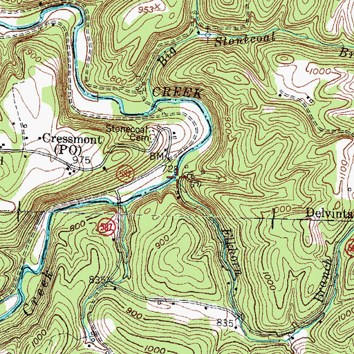 Topographic Map of Elkhorn Branch, KY