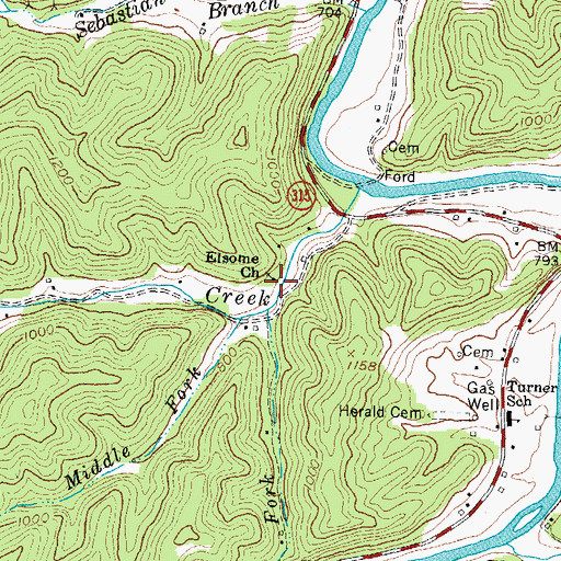 Topographic Map of Elsome Church, KY