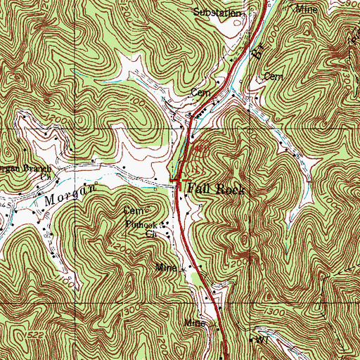 Topographic Map of Fall Rock, KY