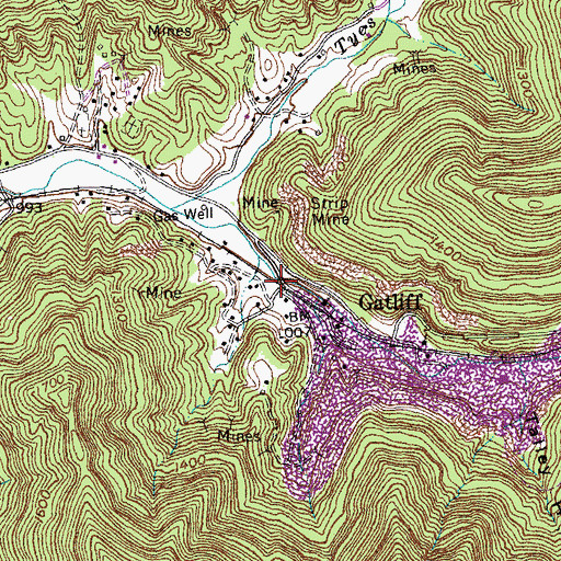 Topographic Map of Gatliff, KY