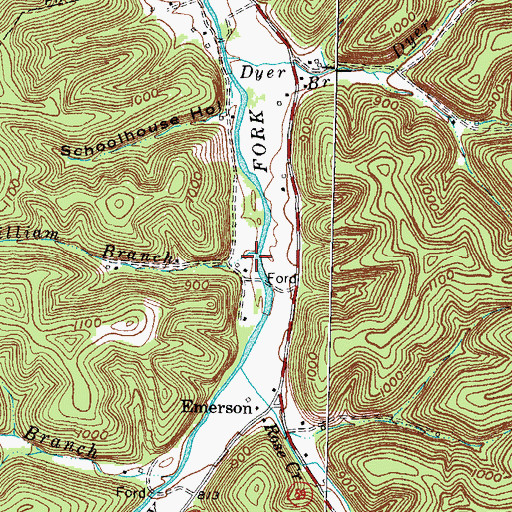 Topographic Map of Gilliam Branch, KY