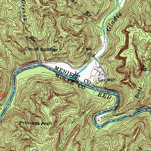 Topographic Map of Gladie Creek, KY
