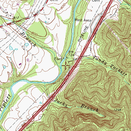 Topographic Map of Grassy Lick Branch, KY