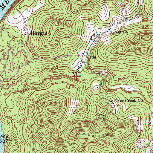 Topographic Map of Hyden Branch, KY