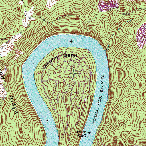 Topographic Map of Jasper Bend, KY