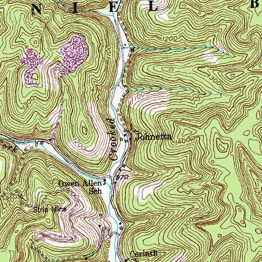 Topographic Map of Johnetta, KY