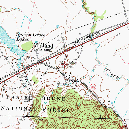 Topographic Map of Jones Cemetery, KY