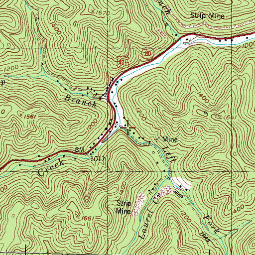 Topographic Map of Left Fork Rockhouse Creek, KY