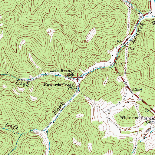 Topographic Map of Lick Branch School, KY