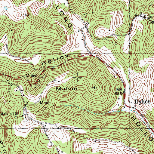Topographic Map of Malvin Hill, KY