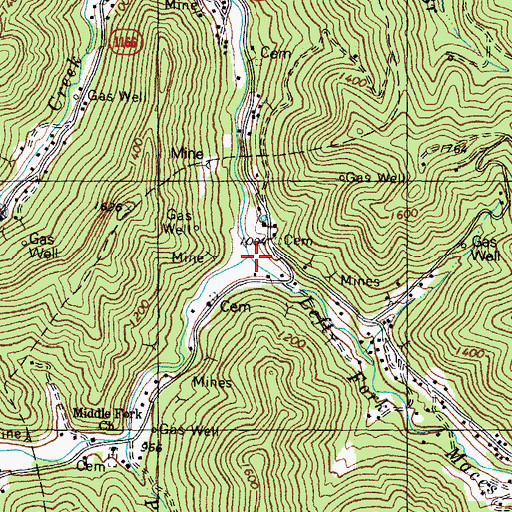 Topographic Map of Middle Fork Maces Creek, KY