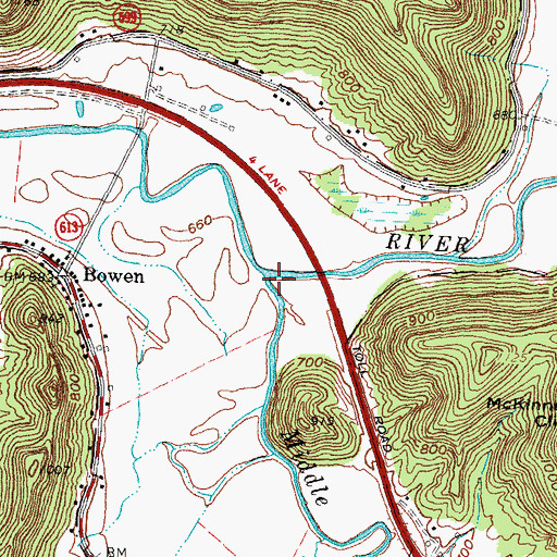 Topographic Map of Middle Fork Red River, KY