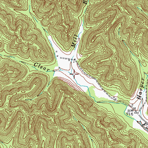 Topographic Map of Mill Branch, KY