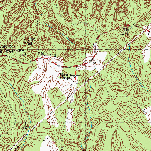 Topographic Map of Moores Chapel, KY