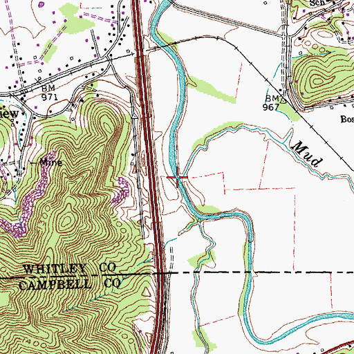 Topographic Map of Mud Creek, KY